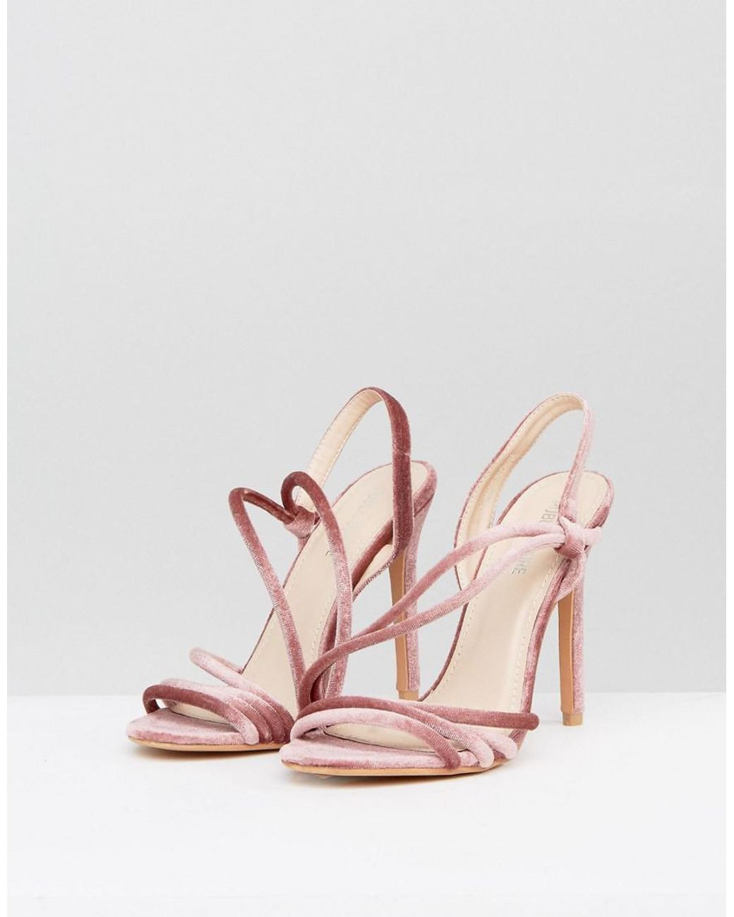 Public Desire Seek Blush Velvet Strappy Heeled Sandals in Pink | Lyst UK