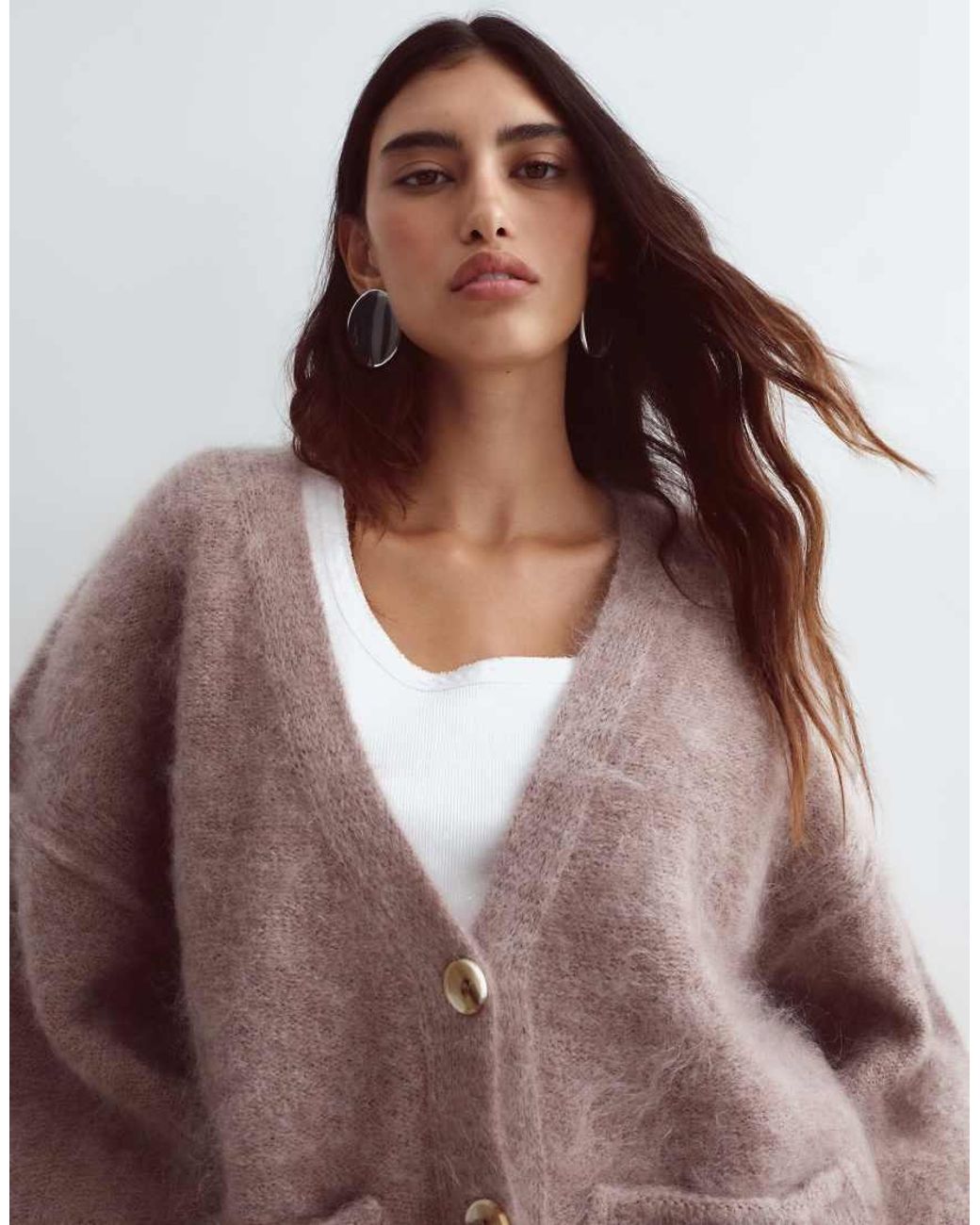 ARRANGE Brown Premium Oversized Mohair Rich Cardigan