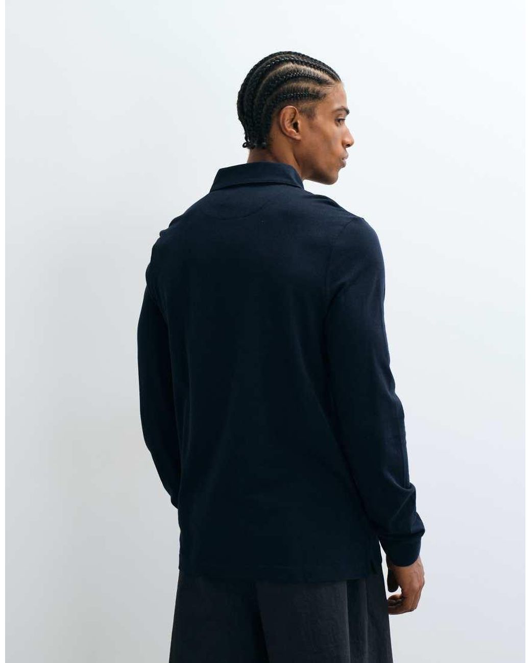 Farah Blue Irwin Long Sleeve Logo Polo Shirt for men