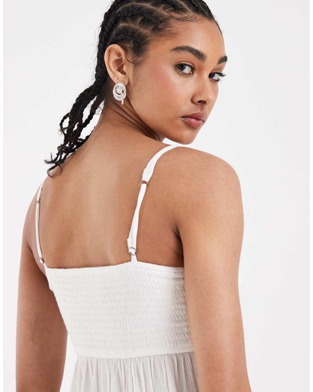 Hollister White V Neck Babydoll Button Through Cami