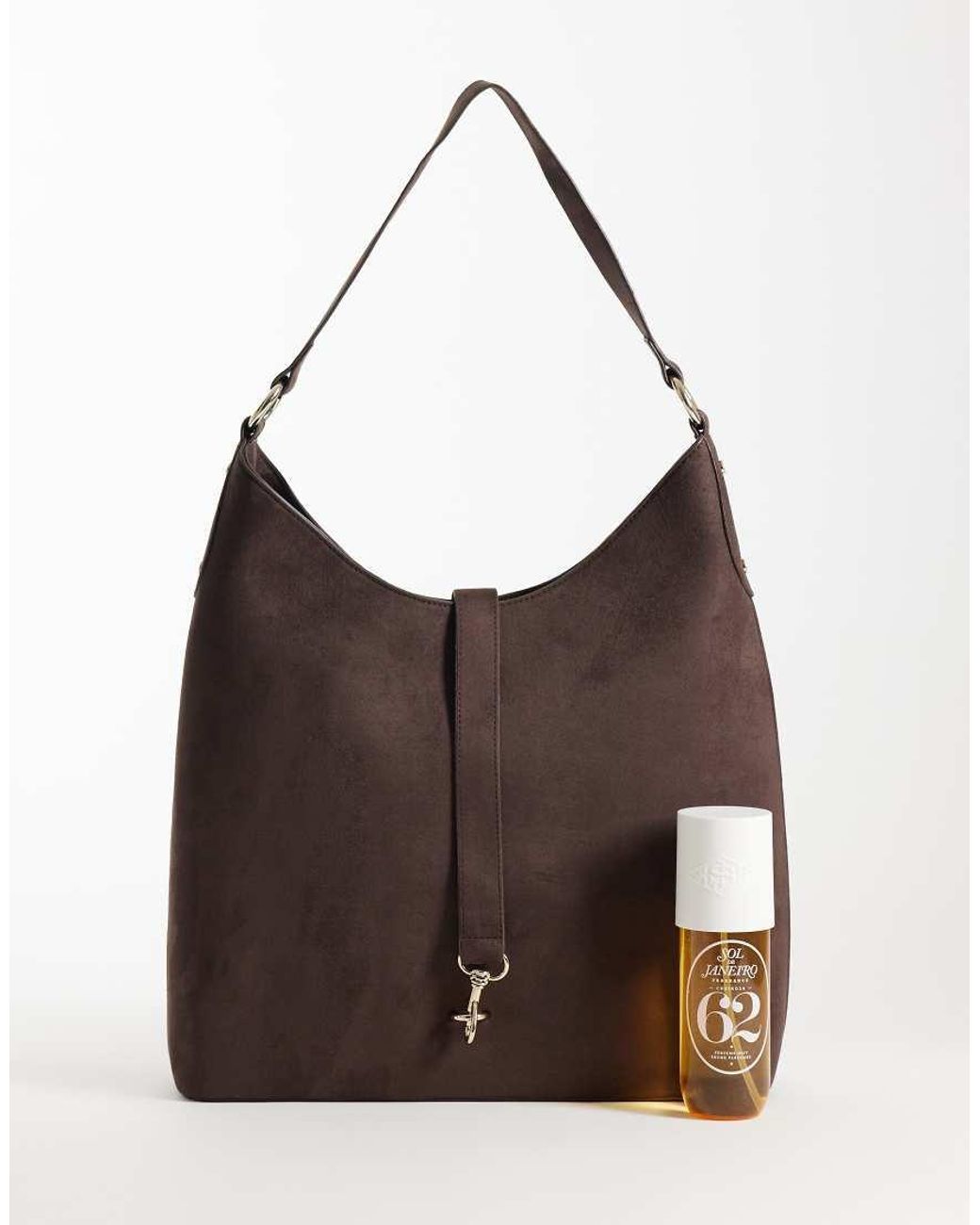 Abercrombie & Fitch Brown Faux Suede Shoulder Bag With Hardware Detail
