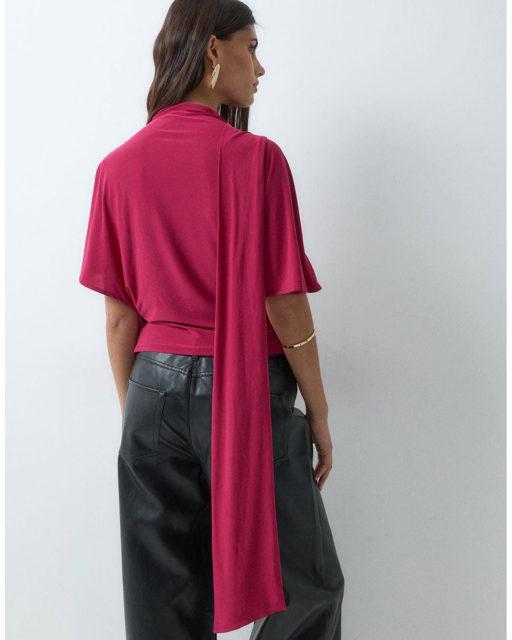 ASOS Draped Sleeve Plunge Scarf Top in Red | Lyst