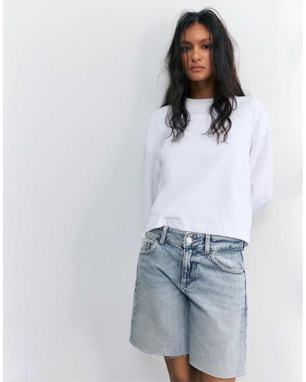 Pull&Bear Blue Low-rise Denim Bermuda Shorts