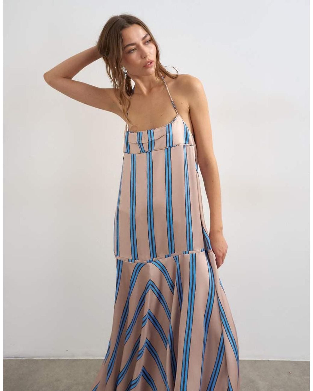 TOPSHOP White Satin Seamed Maxi Dress With Piped Edges