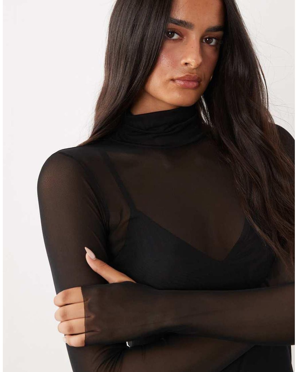 AFRM Black Shailene Mesh Turtleneck Cami Lining Bodycon Midi Dress