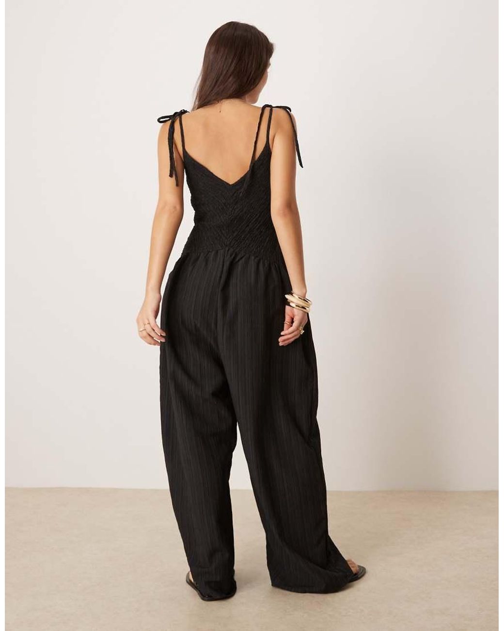 ASOS White V Neck Poly Crinkle Dropped Waist Jumpsuit