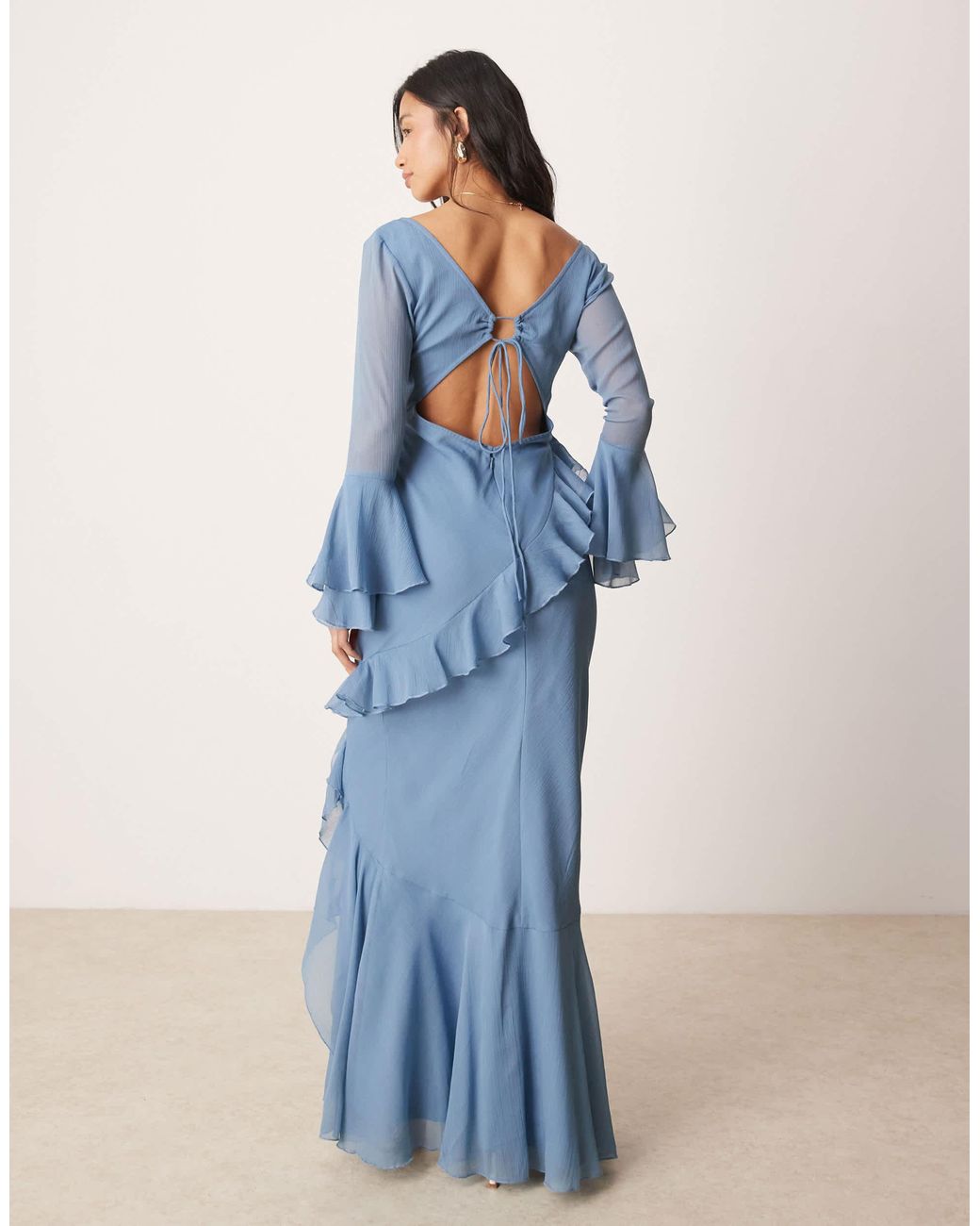 white backless summer dress Zapakasa Women Peacock Blue Square Neck Long Sleeves Formal Dress with Slit  Sheath Satin Backless Holiday Party Dress main image 1