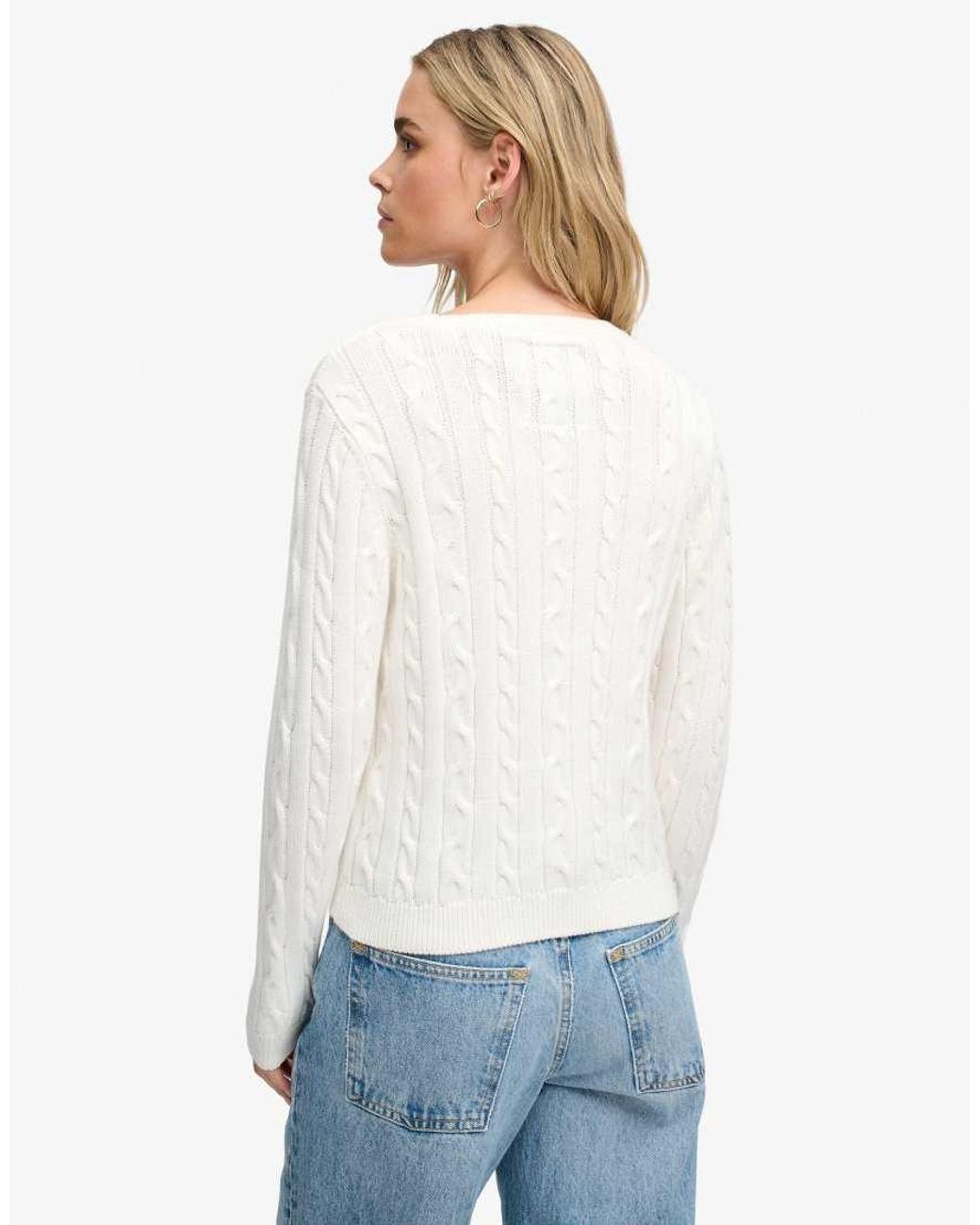 Superdry White Essentials Sd&Co Cable Knit Jumper