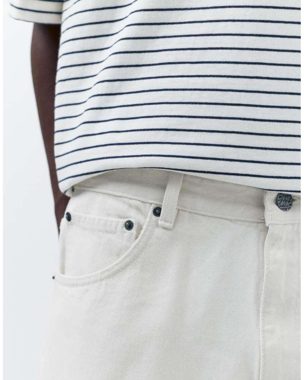 Pull&Bear White Baggy Denim Bermuda Shorts for men