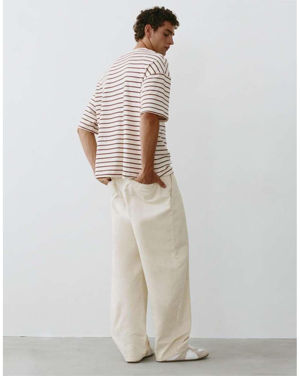 Pull&Bear White Darted baggy Trousers for men