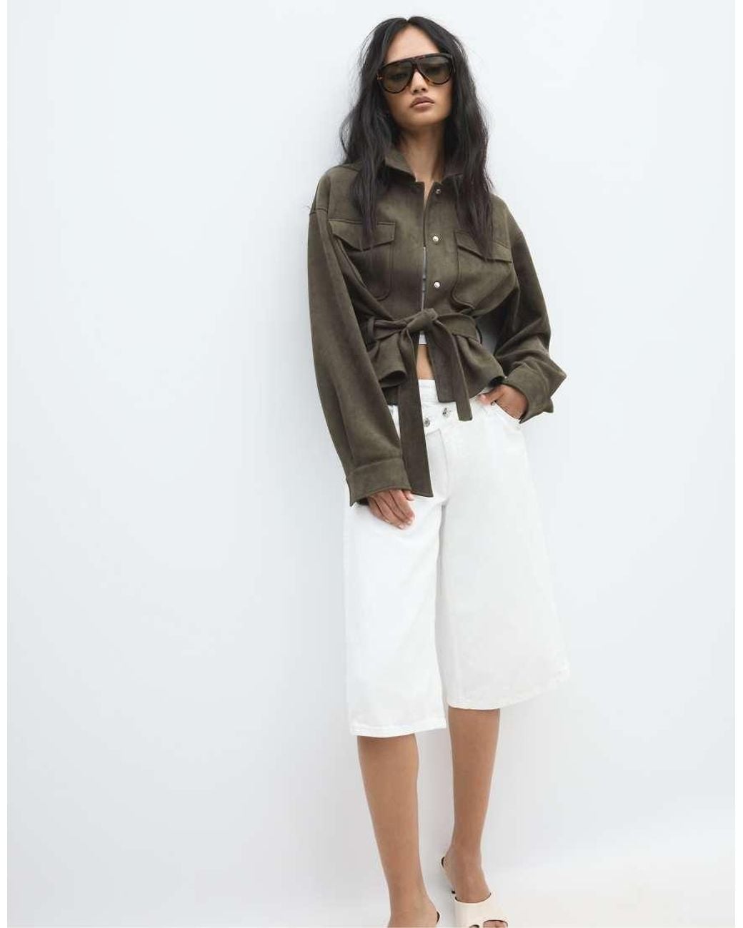 Stradivarius White Cropped Faux Suede Jacket