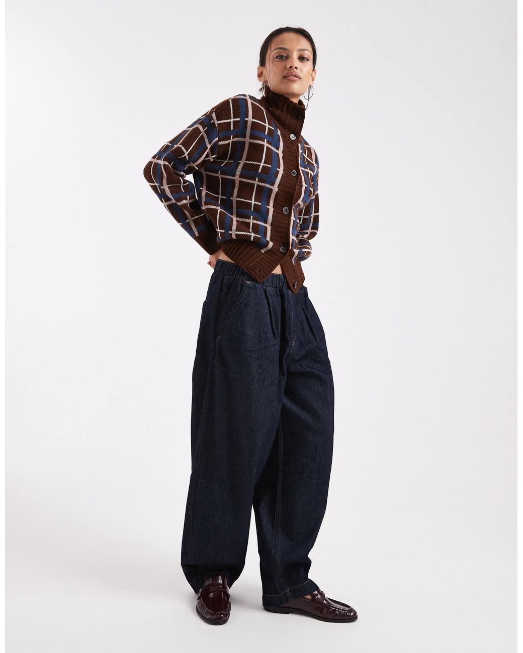 Collusion Brown Funnel Neck Cardigan