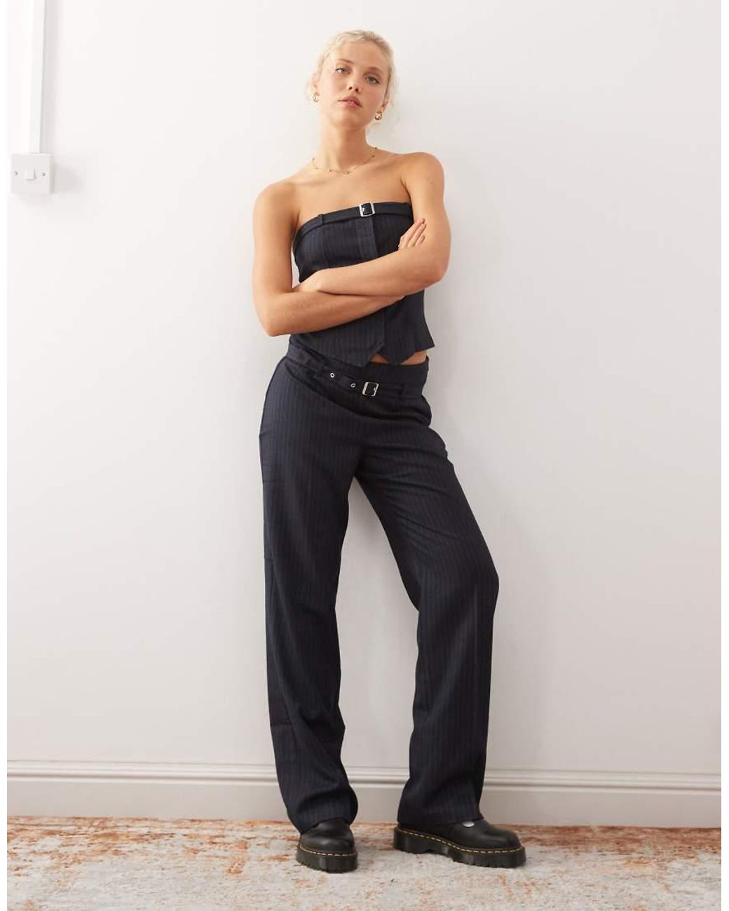 Collusion Gray Pinstirpe Straight Leg Trouser