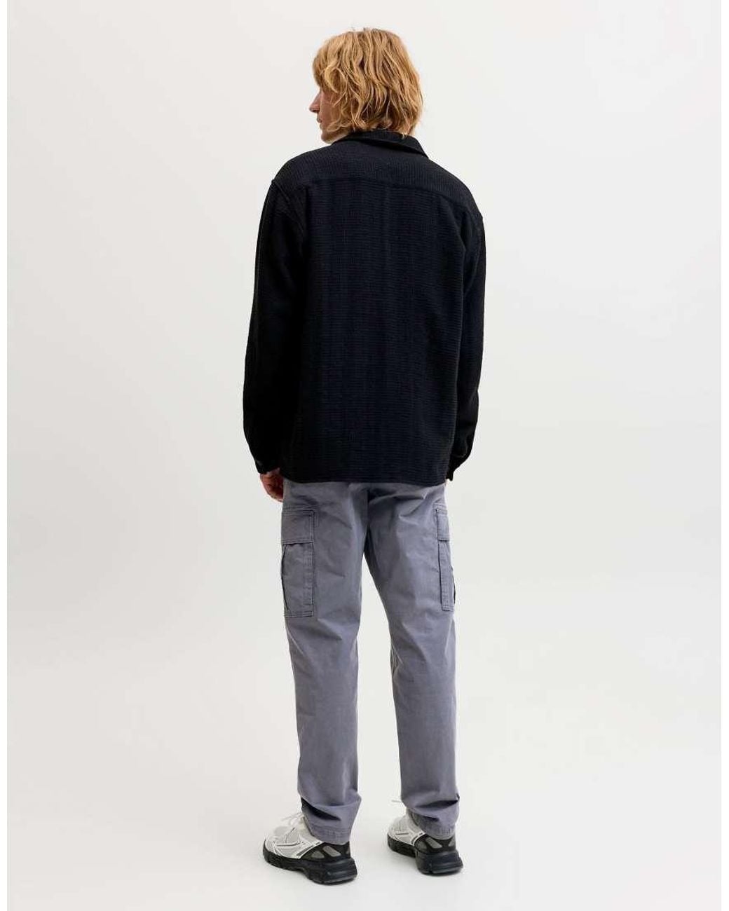 Jack & Jones Black Kane Mid Waist Relaxed Fit Cargo Trousers for men
