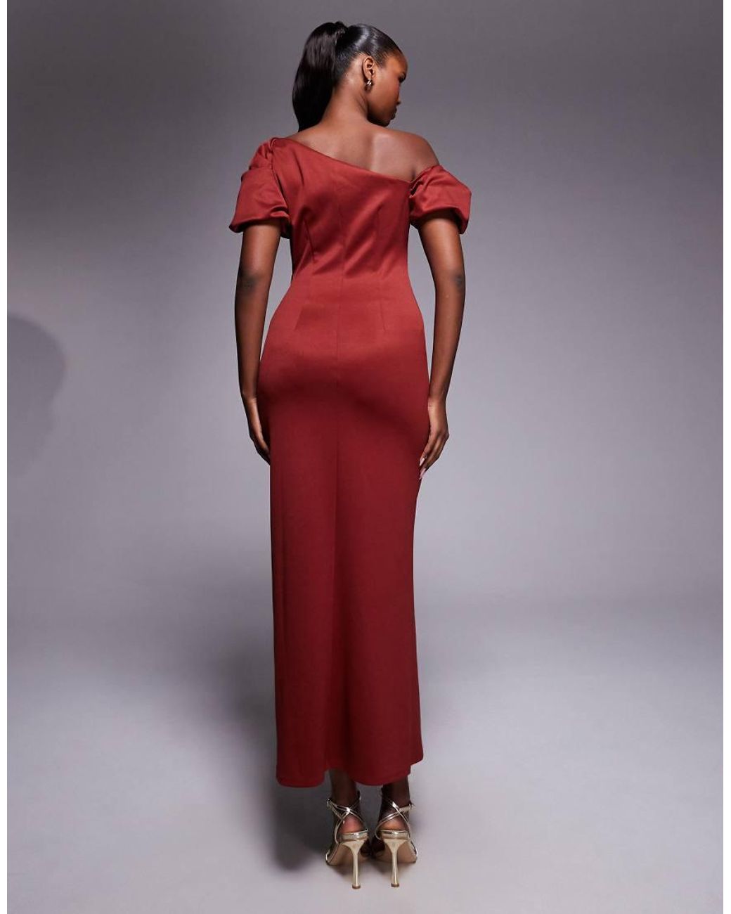 ASOS Trim Detail Fallen Shoulder Puff Sleeve Structured Midi Dress