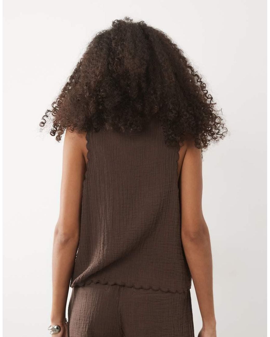 Mango Brown Corfu Seersucker Tie Front Sleeveless Top