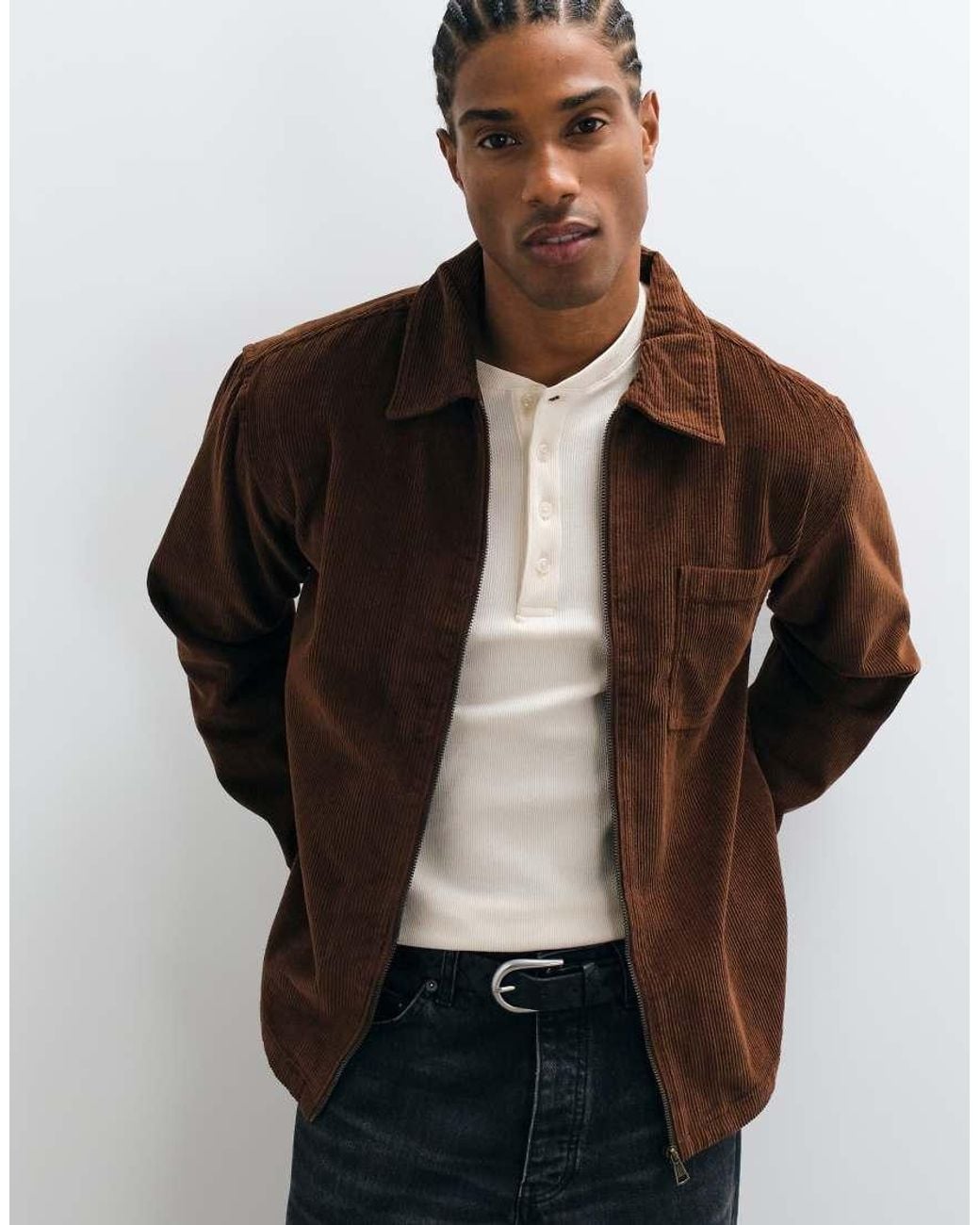 Jack & Jones Black Cord Zip Overshirt for men