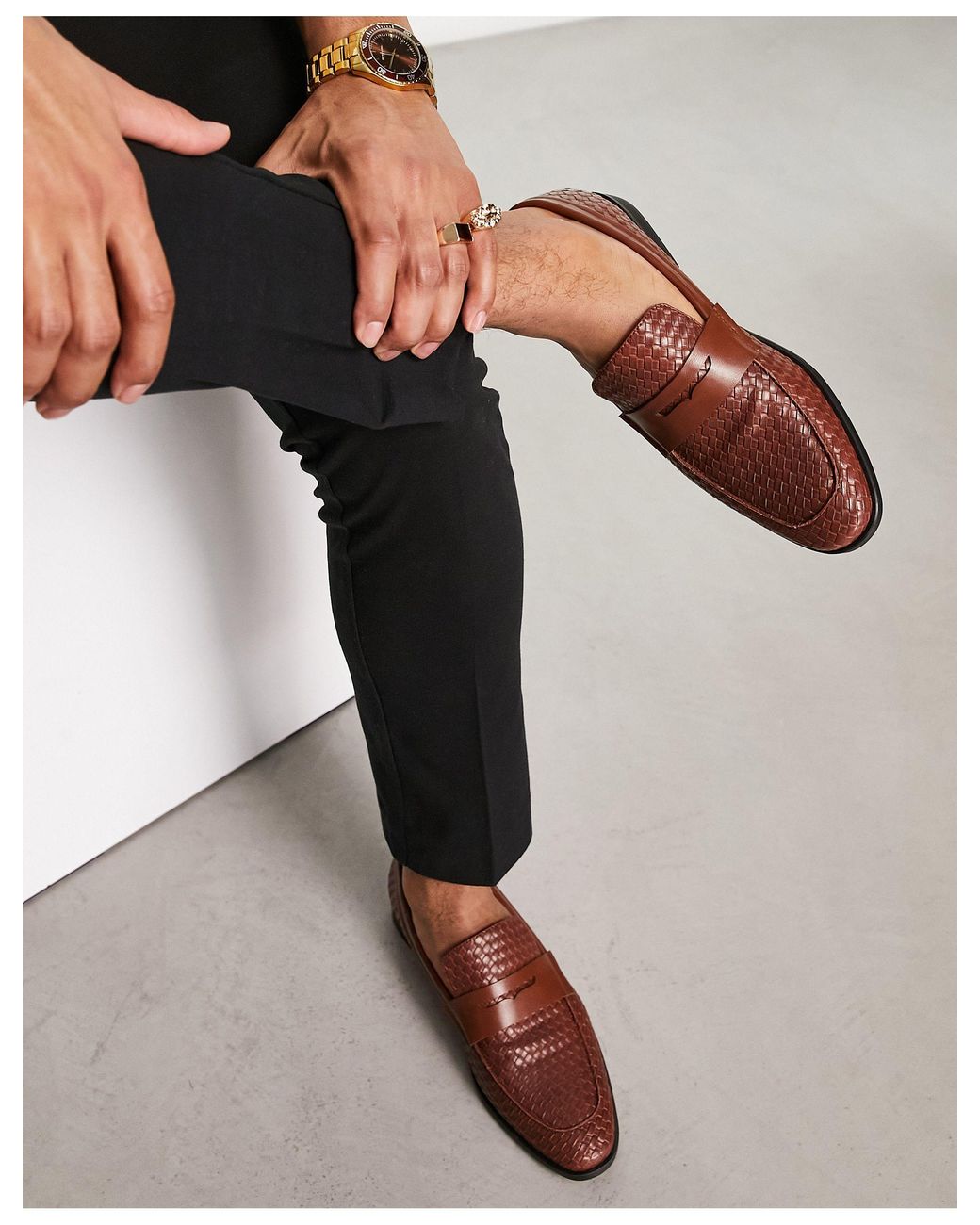 LONDON REBEL X Faux Leather Woven Loafers in Brown for Men | Lyst