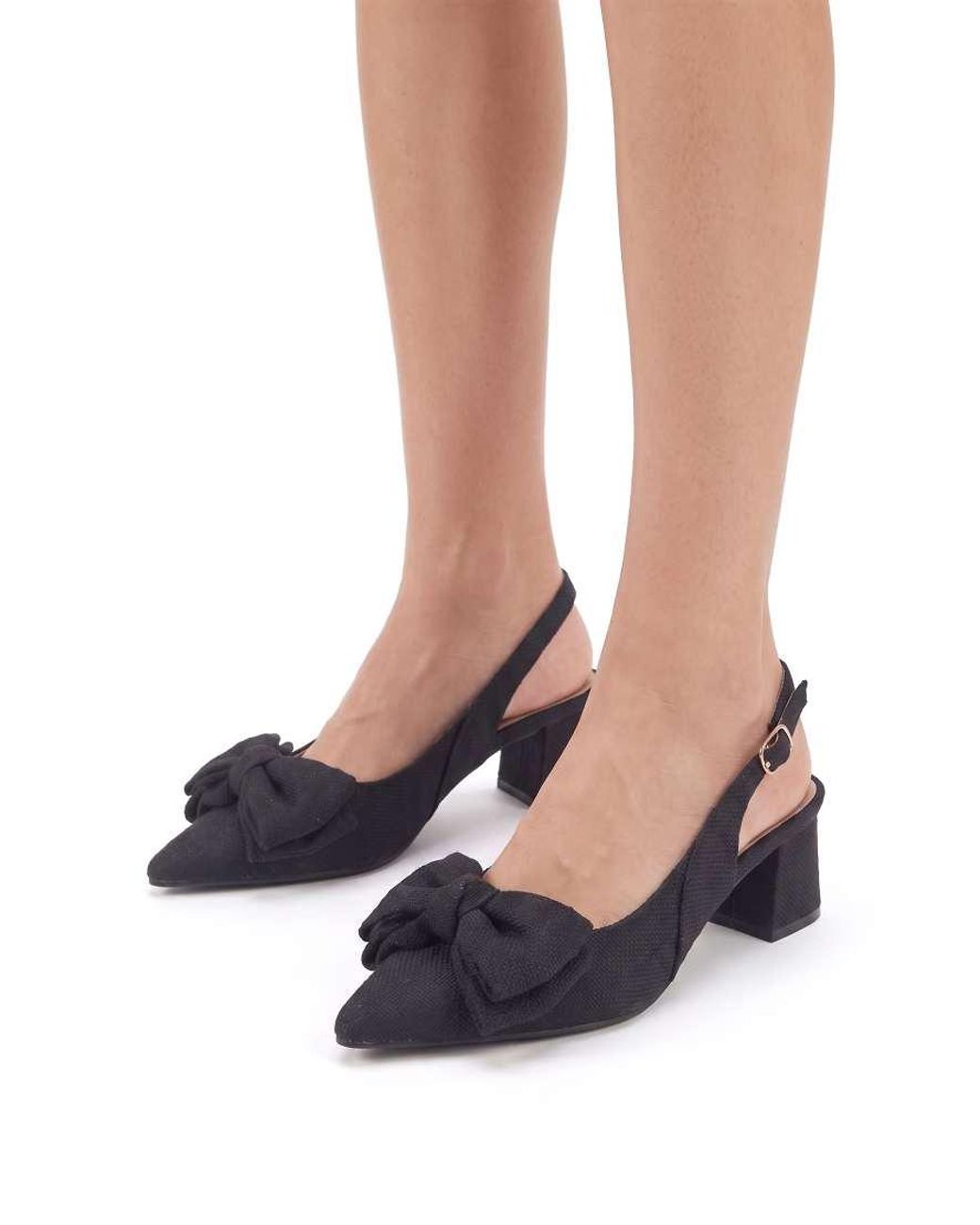 SEQWL Blue Slingback Block Heel Dress Pumps Pointed Toe With Bow Detail