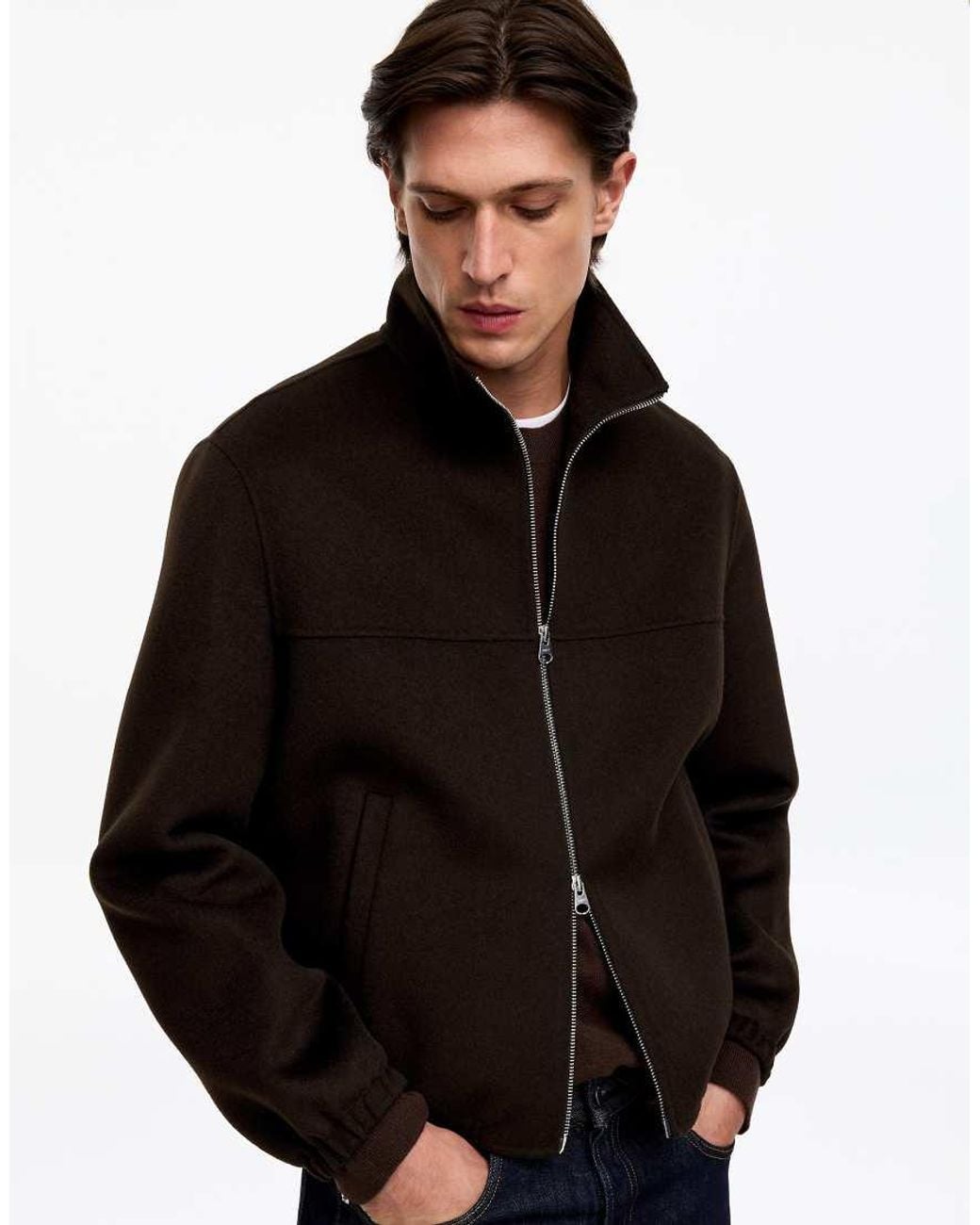 ARKET Black Double Layer Wool Rich Short Jacket With Collar for men