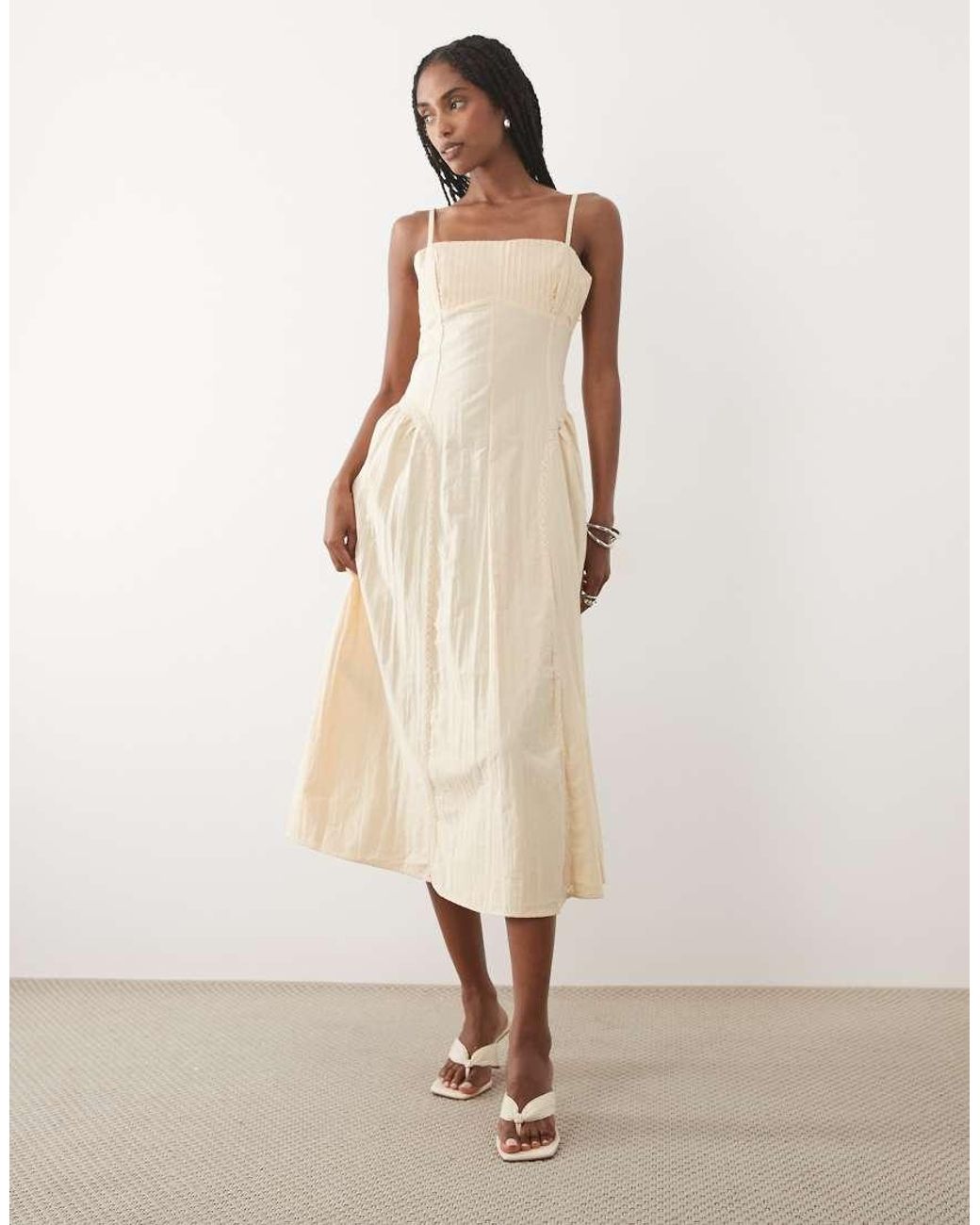 Mango Natural Cotton Rich Structured Strappy Midi Dress