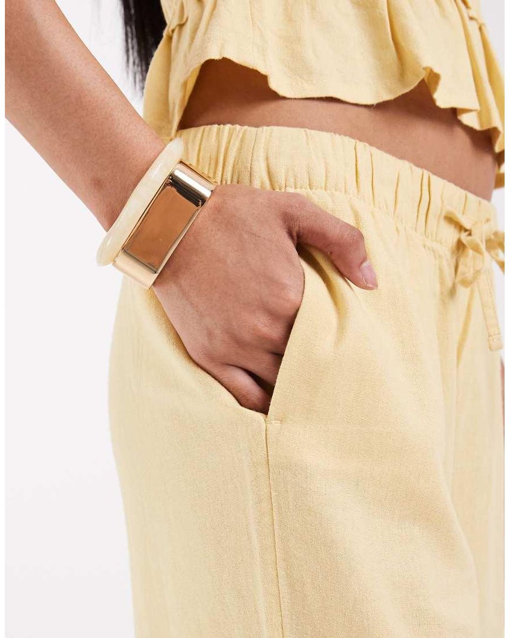 ONLY Natural Linen Blend Pull On Trousers Co-ord