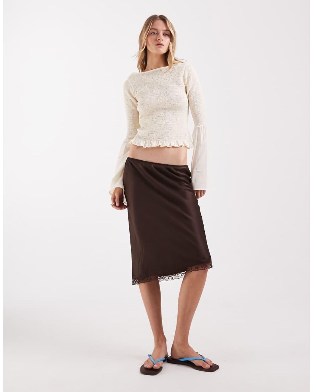 ASOS Natural Shirred Long Sleeve Blouse