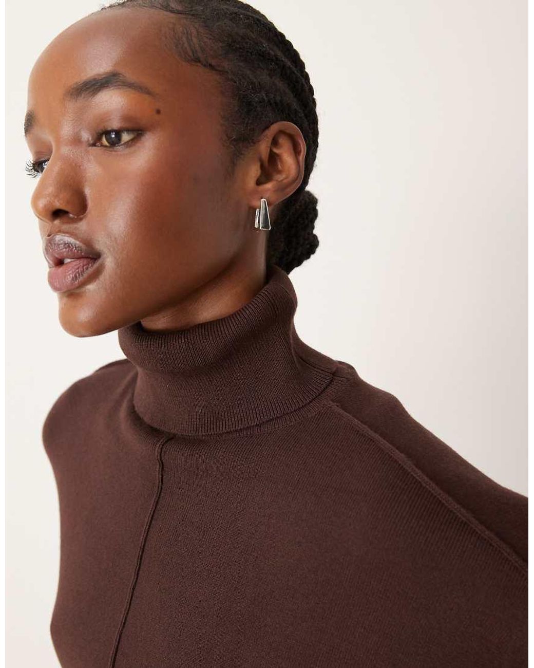 Vila Brown High Neck Oversized Jumper With Seam Detail