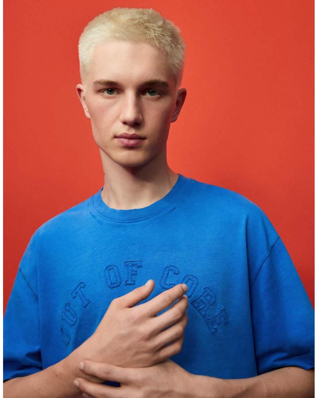 Bershka Blue Short Sleeve Out Of Core Patch T-shirt for men