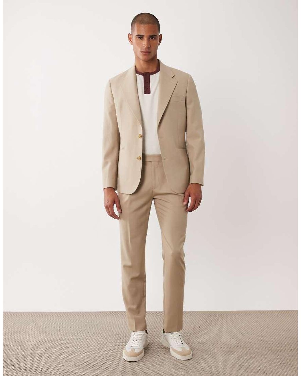 ASOS Natural Premium 100% Wool Slim Suit Trousers for men