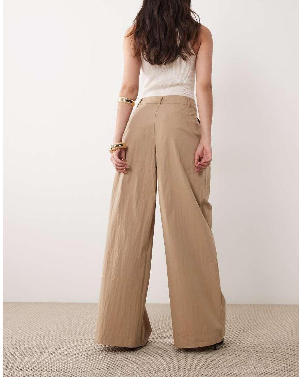 ASOS Natural Tailored Pleat Front Detail Wide Leg Pants