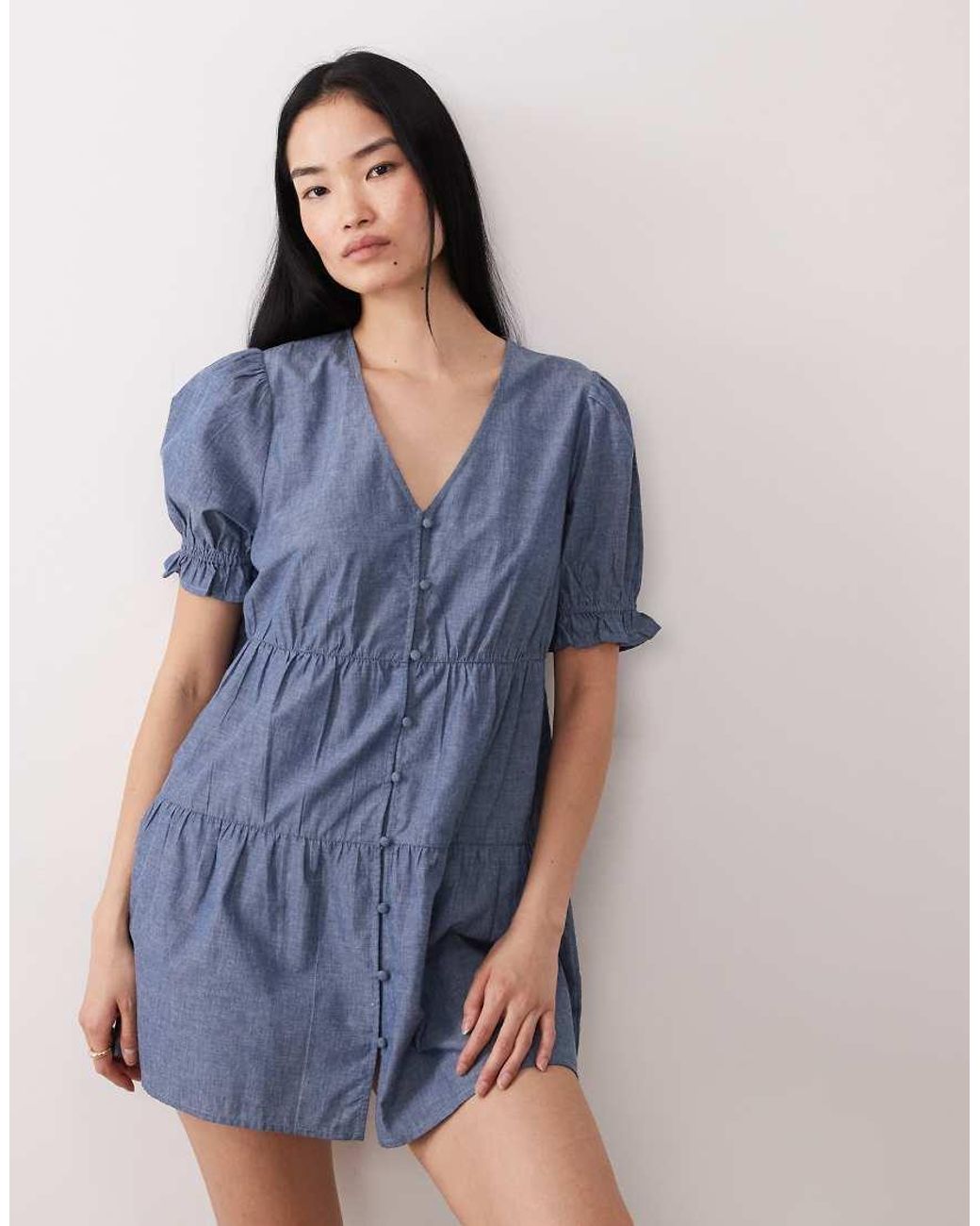 Wednesday's Girl Blue Chambray Smock Mini Dress