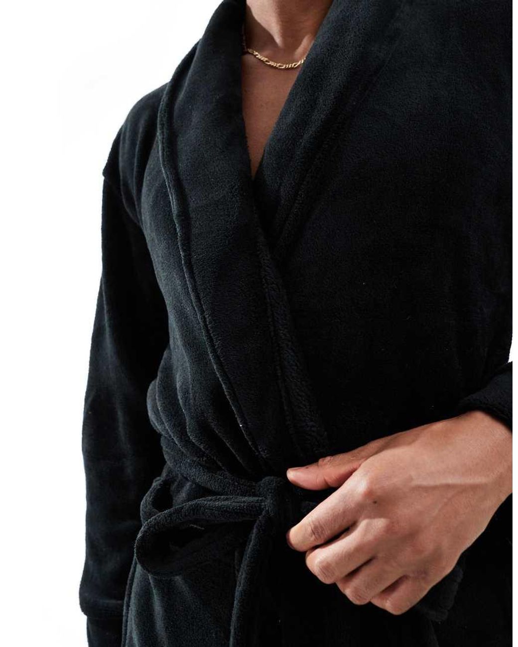 Loungeable Black Fleece Shawl Collar Robe for men
