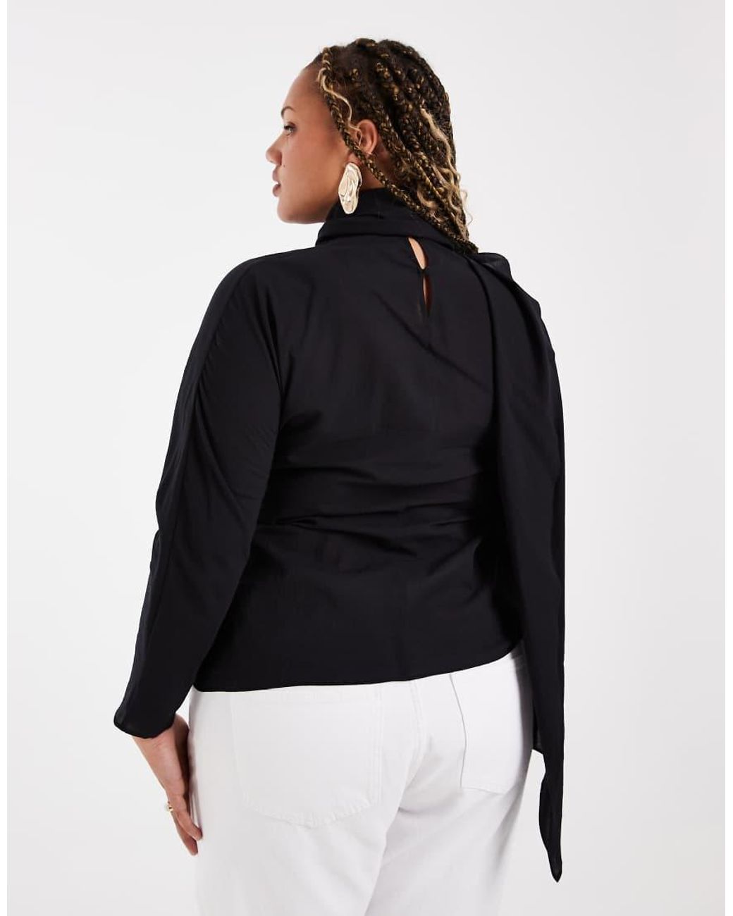 ASOS Black Asos Design Curve Chiffon Scarf Detail Sheer Blouse