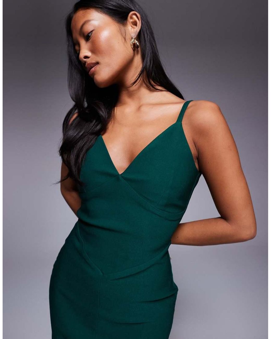 Vesper Petite Blue Bengaline Cami V-neck Low Back Maxi Dress