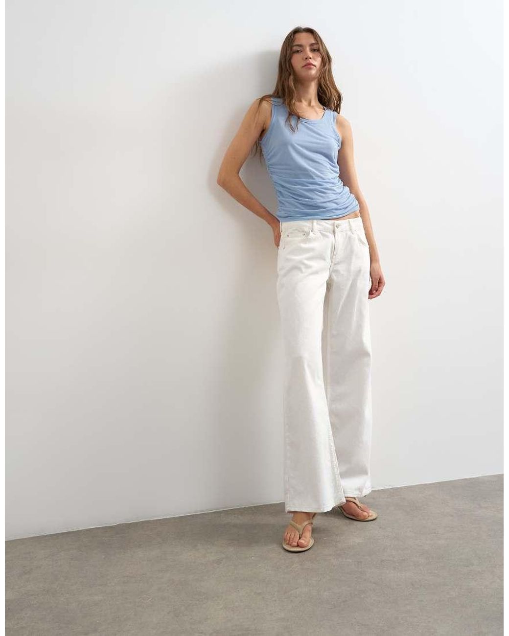 TOPSHOP Blue Mesh Double Layer Ruched Top
