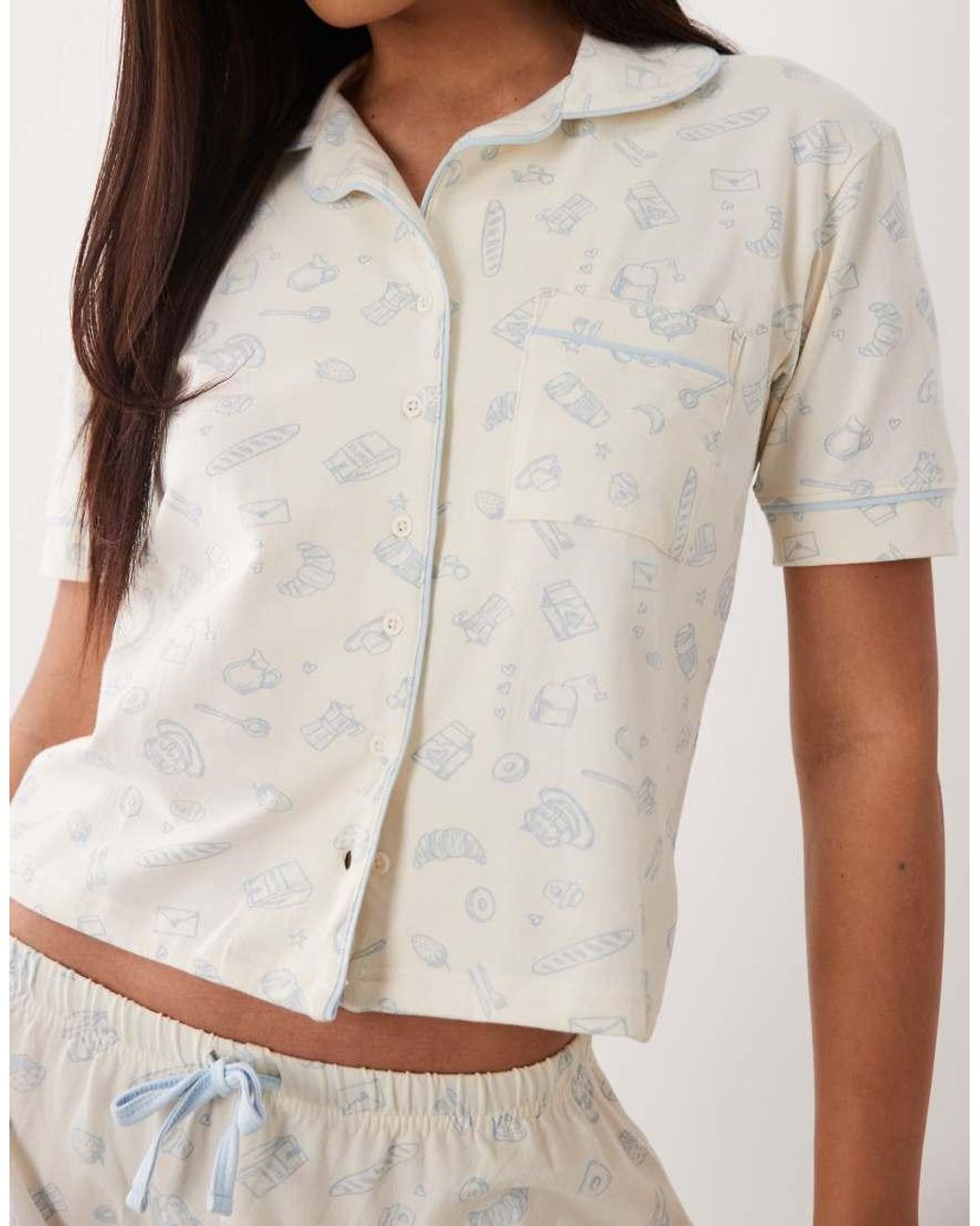 Wednesday's Girl Natural Wednesdays Girl Short Sleeve Brunch Treats Shirt And Short Pajama Set