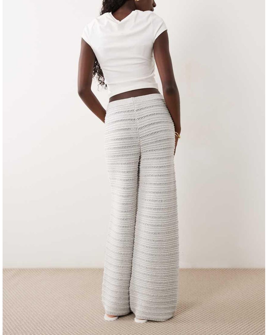 ASOS Natural Crochet Knit Wide Leg Trousers Co-ord