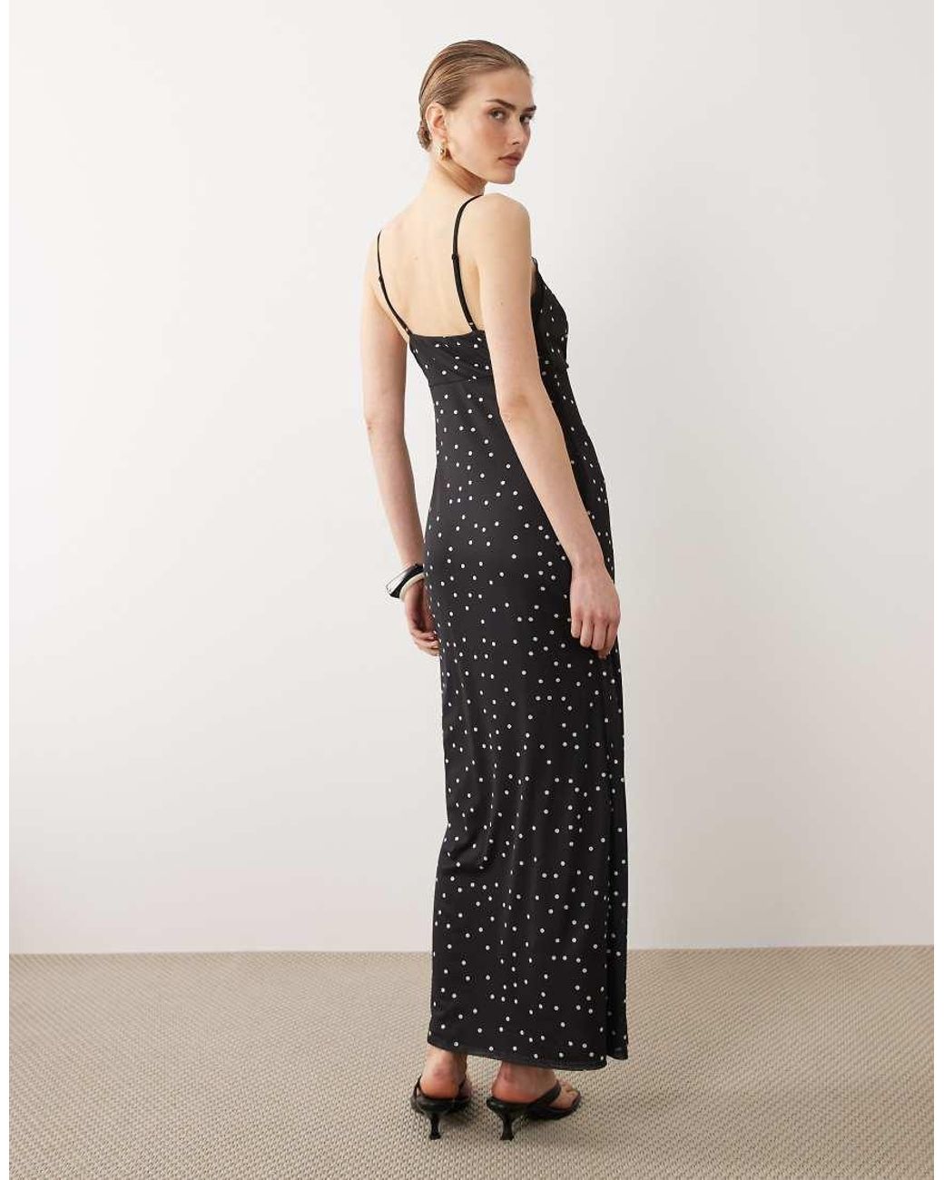 ASOS Multicolor Lace Detail Polka Dot Mesh Cami Dress