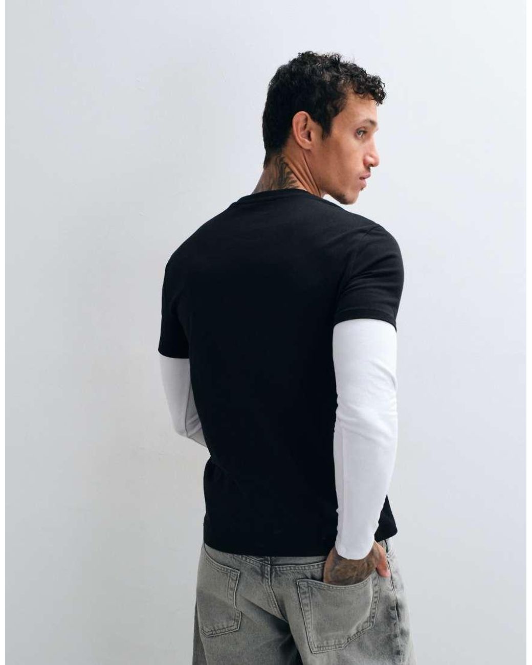 ASOS Blue Heavyweight Slim Fit Long Sleeve T-Shirt With Double Layer for men