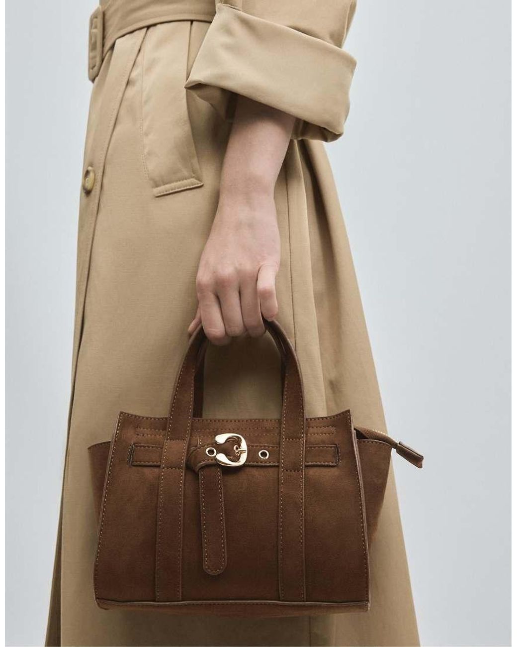 Stradivarius White Mini Tote Bag With Buckle