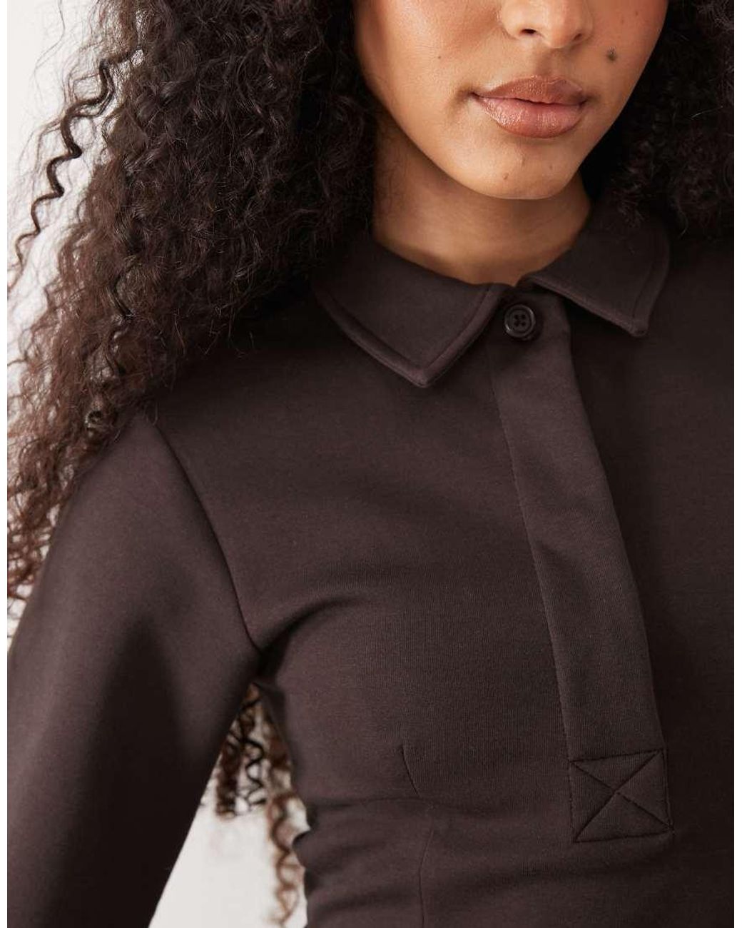 ASOS Brown Interlock Cinched Waist Peplum Hem Shirt Co-ord