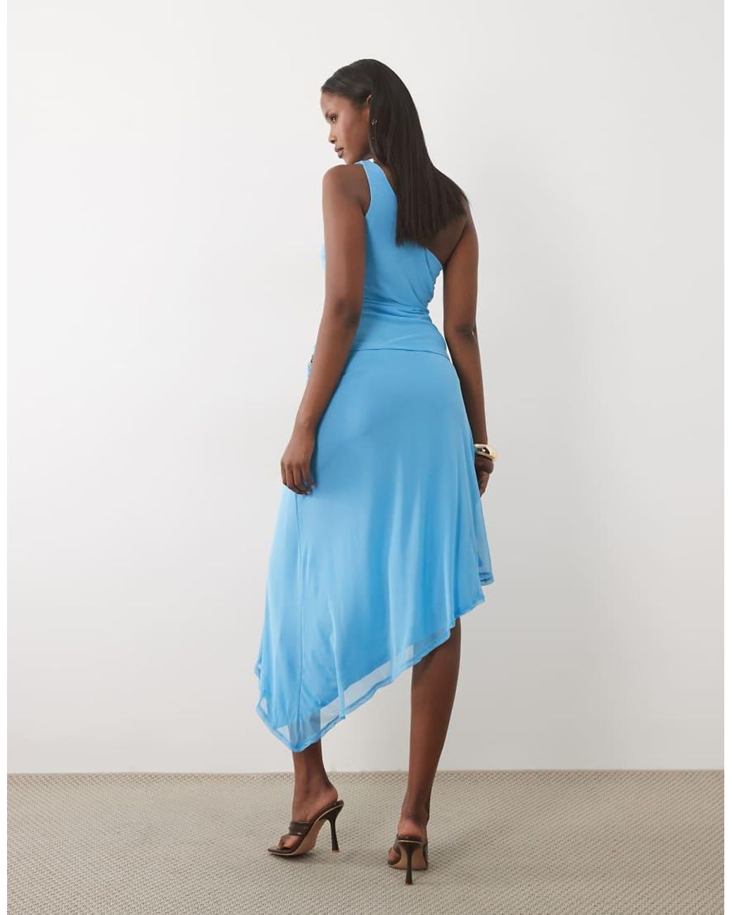 ASOS Blue Co-ord Mesh Asymmetric Midi Skirt With Beaded Trim