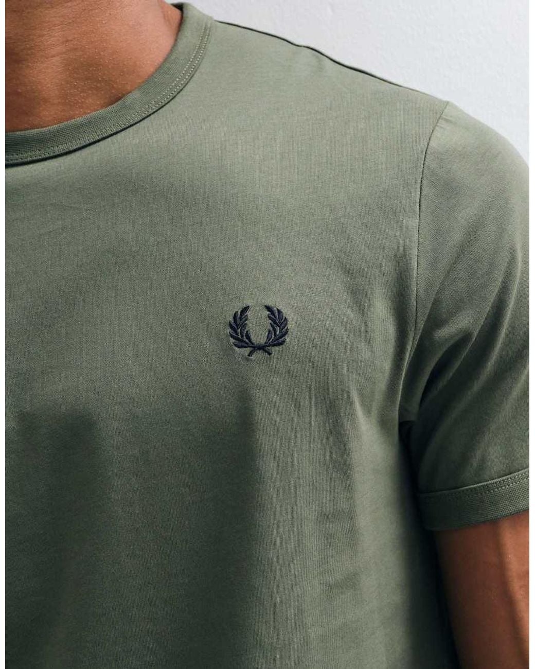 Fred Perry Green Short Sleeve Logo Ringer T-Shirt for men