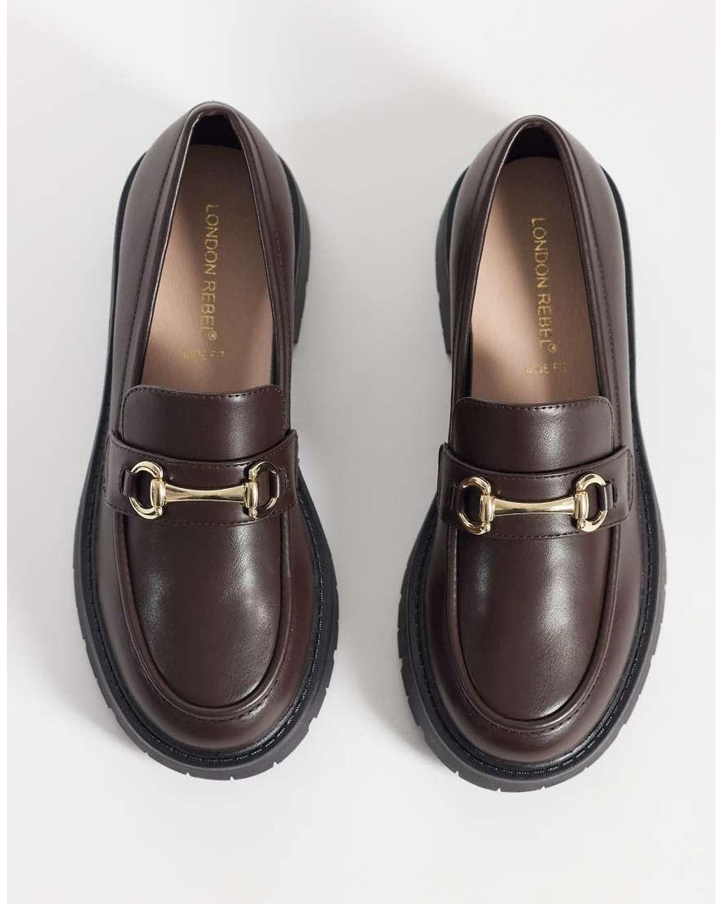 London Rebel Black peggy Metal Trim Chunky Loafers