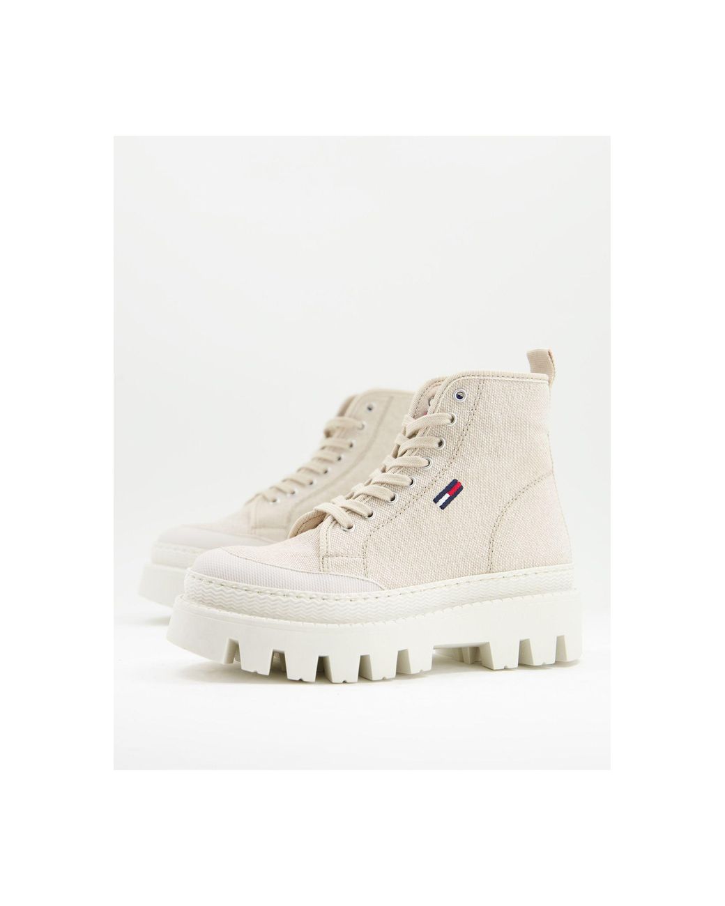 Tommy Hilfiger Flag Logo Lace Up Boots in Natural | Lyst