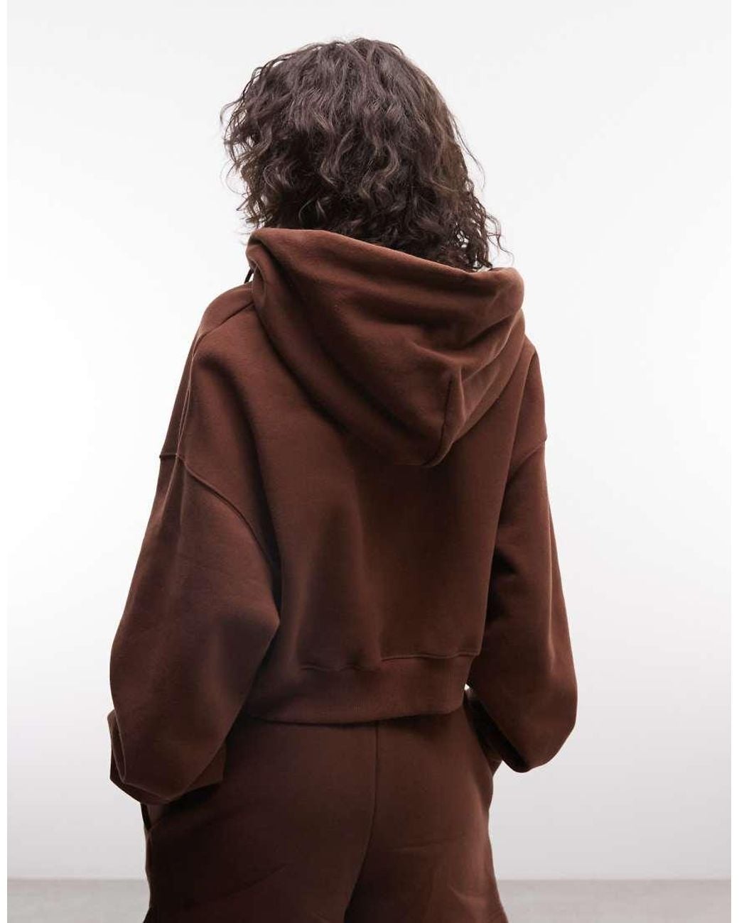 Nike Brown Studio Fleece Mid-weight Oversized Cropped Zip Through Hoodie