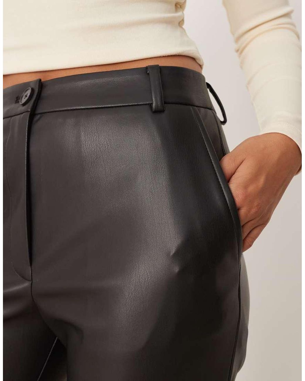 ASOS Natural Faux Leather Straight Leg Pants