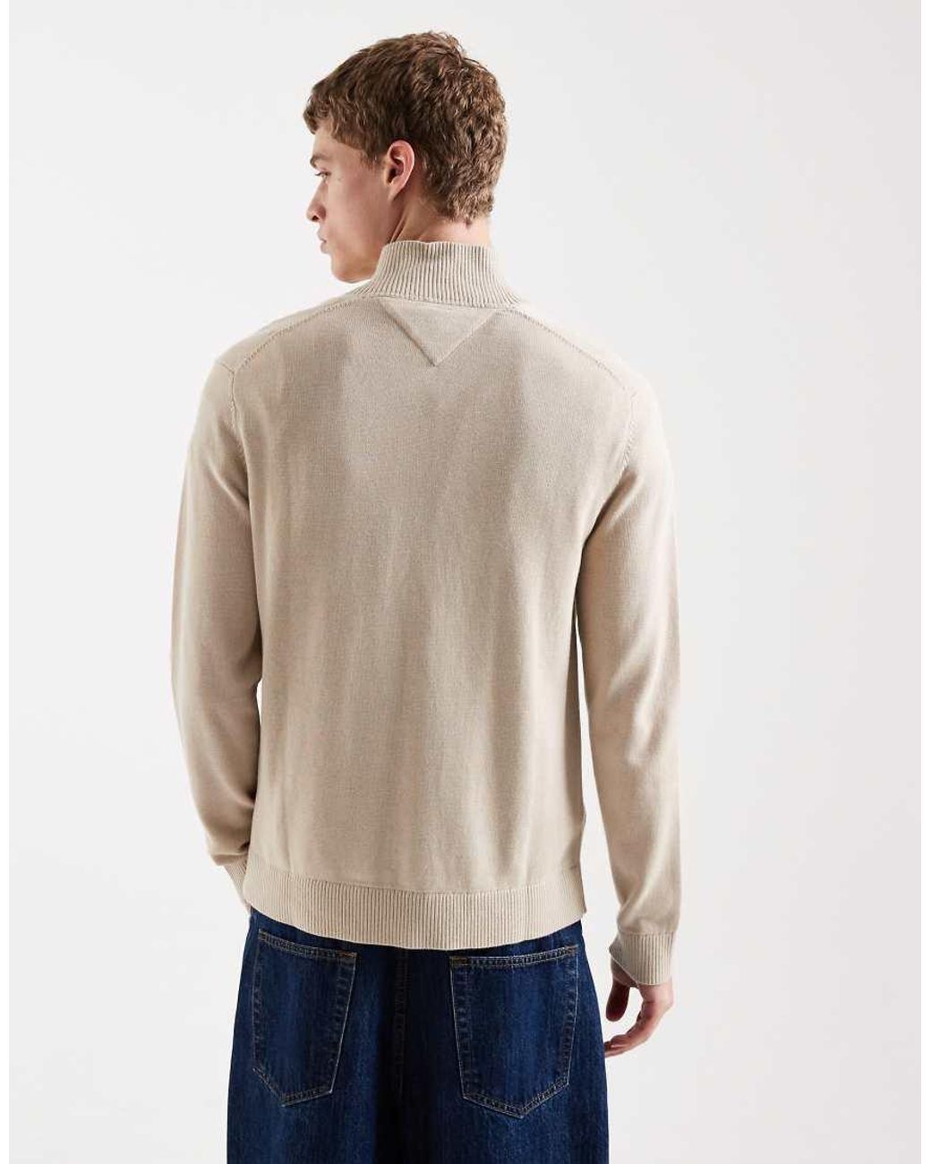 Tommy Hilfiger Natural Chest Logo Quarter Zip Sweater for men