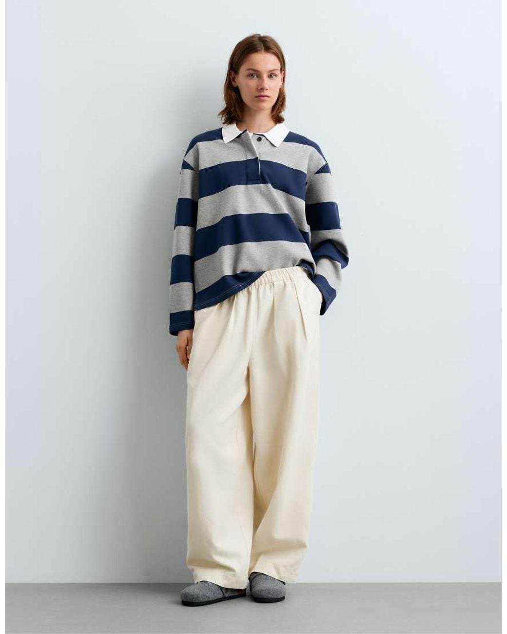Oysho Blue Jacquard Piqué Polo Shirt